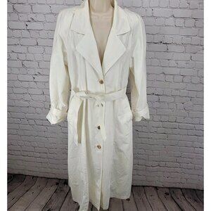 VTG London Fog Ivory White Gold Button Belted Trench Coat USA Made Size 14